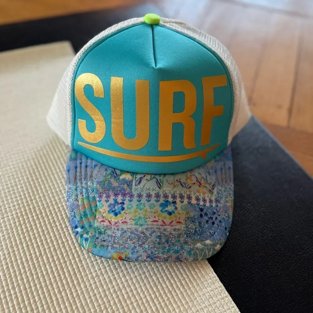 Surf Hat~  Natural Life surf logo with micro floral bohemian beach time cap NWT